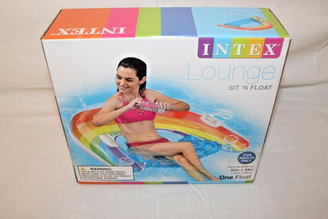 New Intex Sit N Float Inflatable Swimming Pool Raft Lounge Chair Large Rainbow