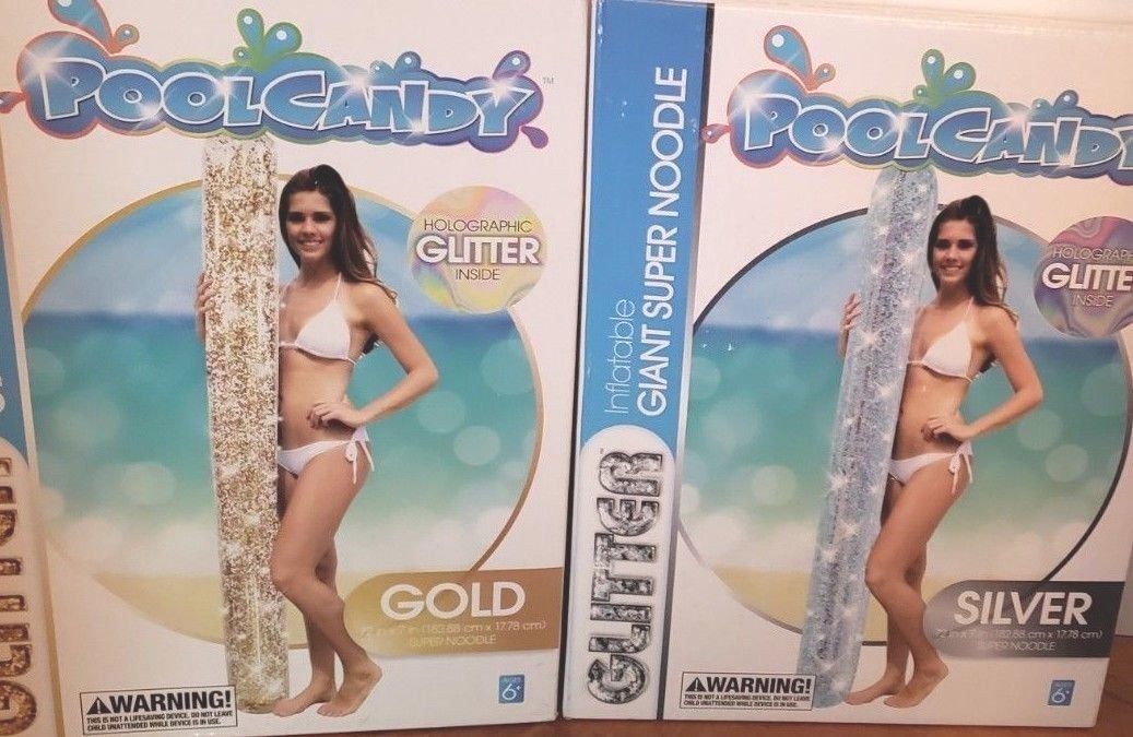Lot of 2 Pool Candy Gold Glitter and Silver Glitter Inflatable Super Noodle Pool