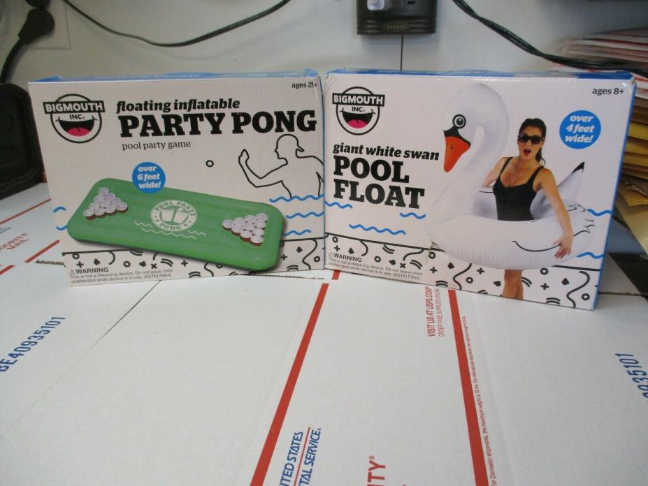 BIG MOUTH  PARTY INFLATABLE PARTY PONG & GIANT WHITE SWAN POOL FLOAT NEW