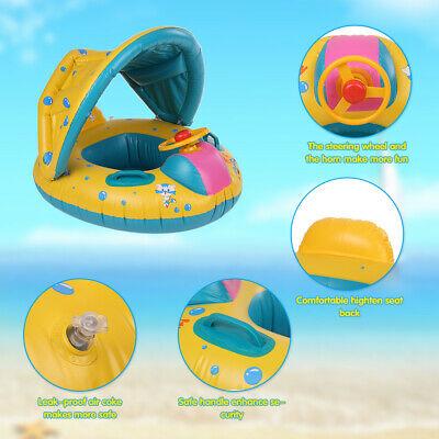 Baby Pool Float Inflatable Swimming Ring with Sun Shade Canopy Safety Seat I2L7