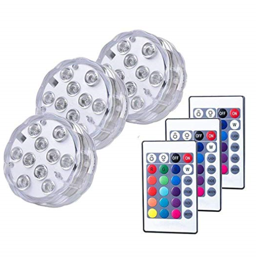 3PCS Submersible LED Lights Pool Waterproof Colorful Wireless Remote Control
