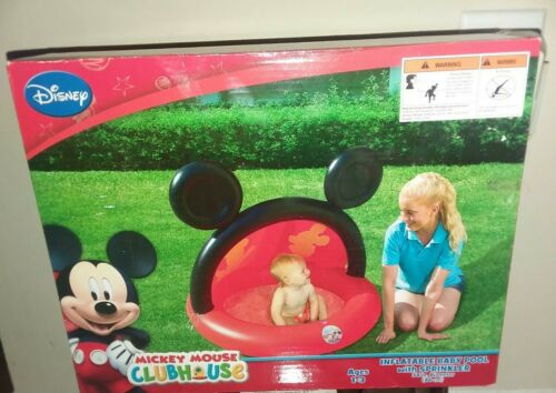 MICKEY MOUSE CLUBHOUSE INFLATABLE BABY POOL WITH SPRINKLER NIB NEW