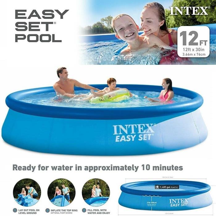 Intex 12ft X 30in Easy Set Garden Swimming Pool Inflatable Set with Filter Pump