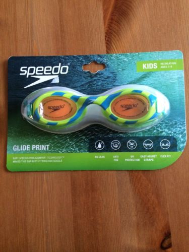 Speedo Kids Glide Print Goggle - Blue/Green Stripes  No Leak Anti Flex Fit