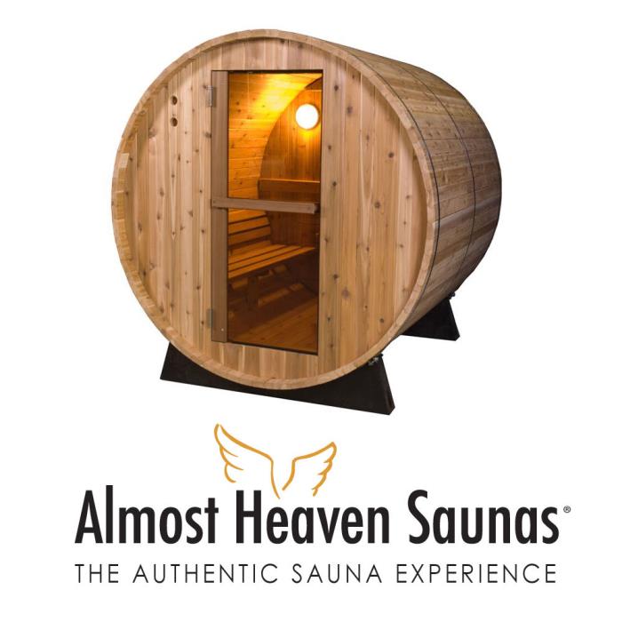 Brand New Salem Clear Cedar Barrel Sauna from Almost Heaven Saunas