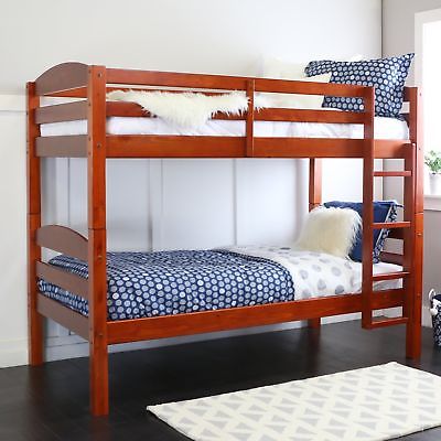 Walker Edison Solid Wood Twin Bunk Bed Cherry