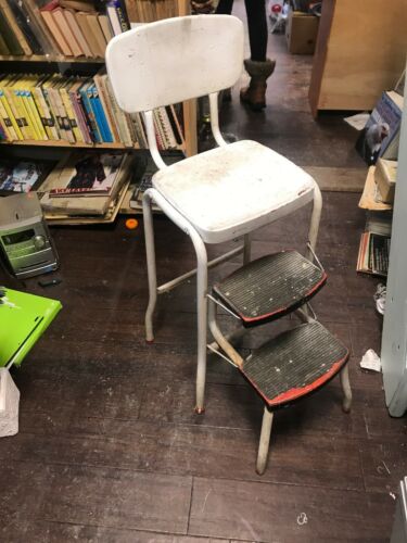 Vintage Step Stool Chair Retro Counter Metal Lift-up Seat Kitchen Garage Home