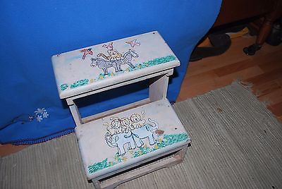 Vintage Hand Painted Wooden Childs Step Stool 