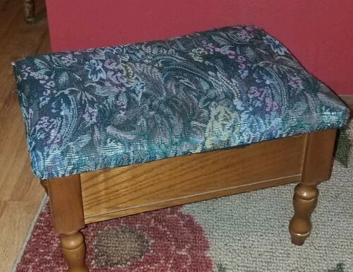 CHARMING Vintage Wooden TAPESTRY Foot Stool w/Storage Compartment!