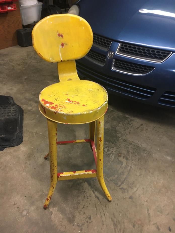 Vintage Kitchen Stool Garden Plant Stand Shabby Yellow Chipped Paint Rustic Farm