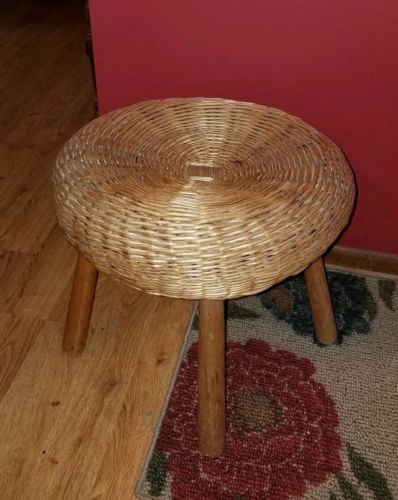 FINE Vtg MID CEN MODERN Round WICKER/WOOD Bench/Stool~Made in GERMANY!
