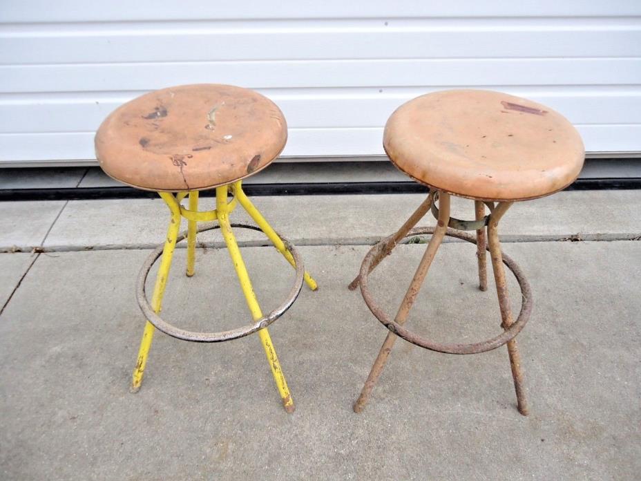 2 vintage Cosco Metal Swivel Stools that are in fair to poor shape with Rust NR