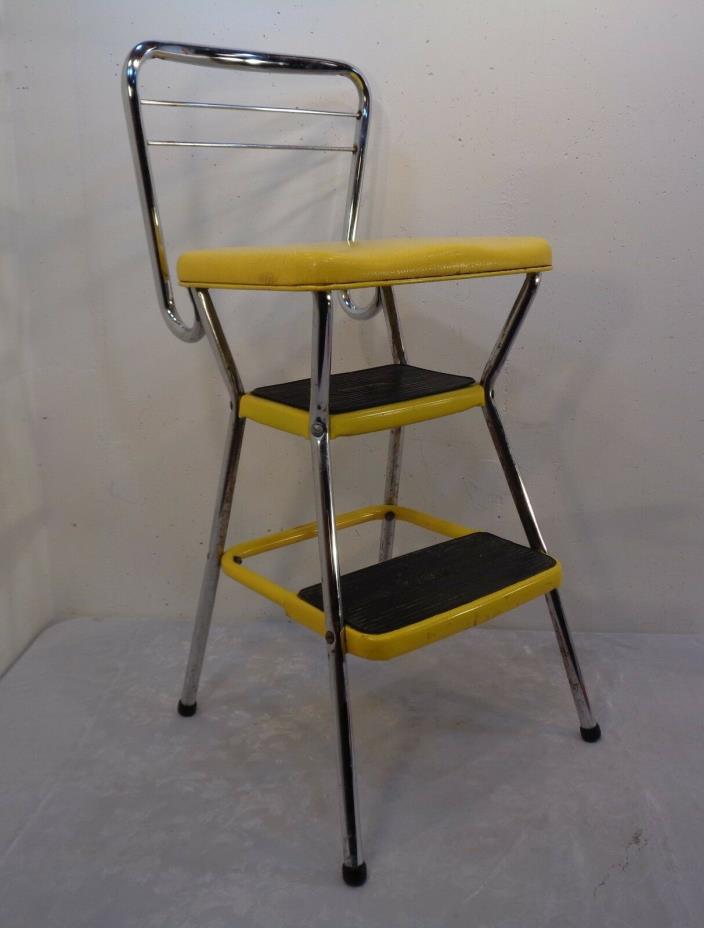 Vintage Mid Century Modern Cosco Step Stool Kitchen Chair Flip Up Seat Yellow