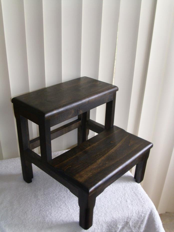 Step Stool Hand Crafted Dark Stain Solid Wood Alder