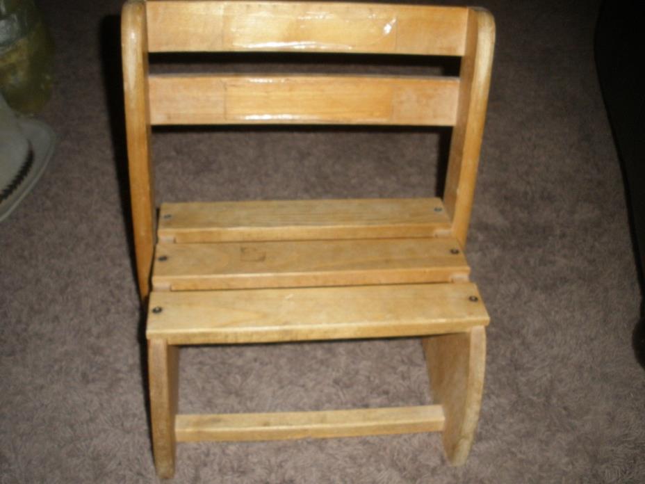 Vtg Children Wood Step Stool Farmhouse Seat Primitive Toddler Time out Chair