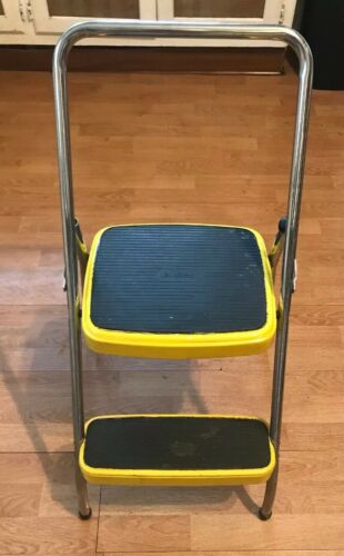 Vintage Cosco Folding Two Step Stool Ladder Yellow Plant Stand Metal