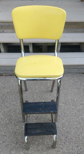Vintage Mid-Century Step Stool Shop Chair Yellow Cleveland OHIO USA original