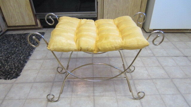 Vintage Hollywood Regency Vanity Chair / Bench with Original Cushion