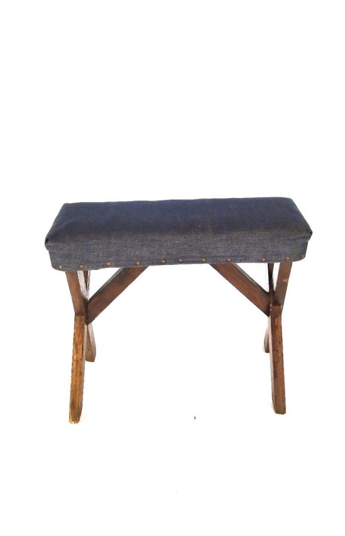 Small Denim Rustic Vintage Footstool Bench Handmade Wooden 16