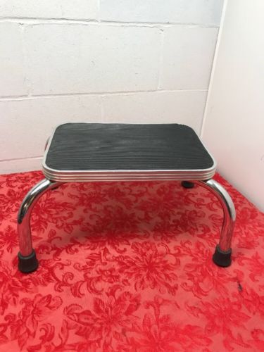Vintage RETRO Well Made  Stepping Stool Chrome Legs Rubber Groove Top