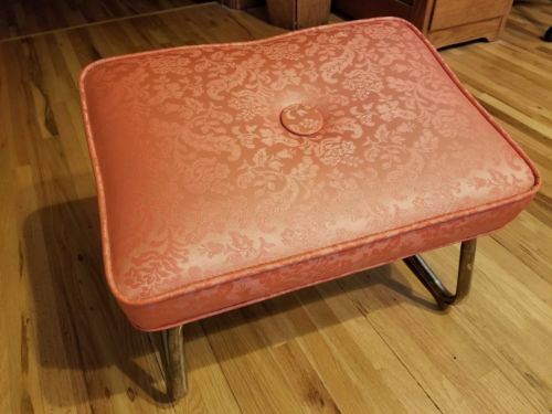 Vintage Mid Century ORANGE Hassock Adjustable Ottoman Foot Stool Vinyl FOOTSTOOL