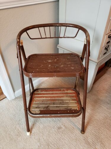 Vintage Dunham Step Stool Rustic Metal Folding  Free shipping!