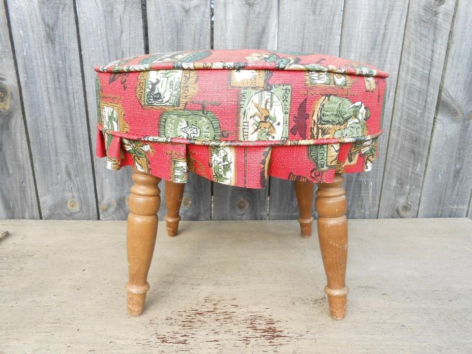 Vintage Vinyl Colonial Sportsmen Hunters Inn Babcock Philips Footstool Red NICE!