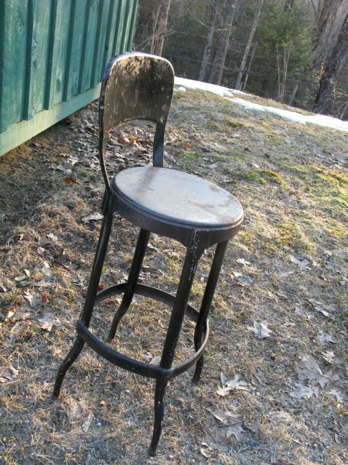 Very Cool Old Black Metal Stool. Stamped Cosco