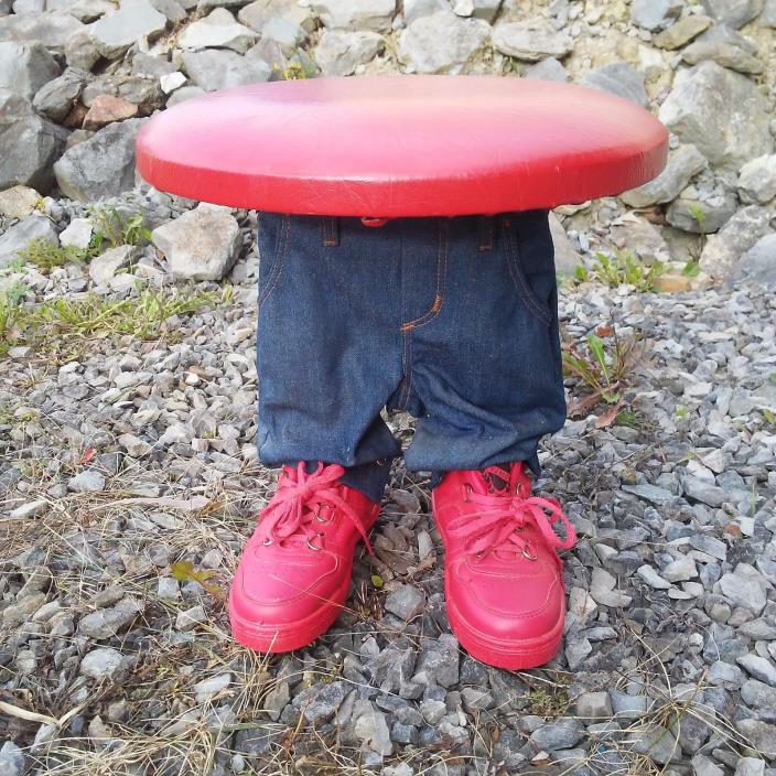 Novelty Stool Red Vynal with Rustler jeans Vintage Red Deadstock XJ 900 Shoes