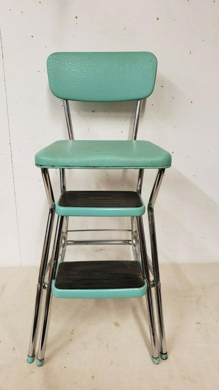 Vintage Cosco Step Stool Turquoise with Chrome Legs Retractable Step