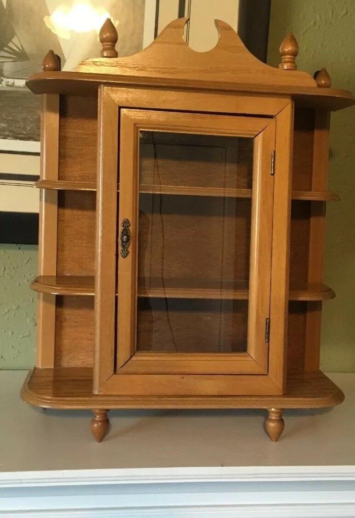 Vintage Honey Oak Wood Wooden Curio Display Cabinet Wall Table Federal Style VTG