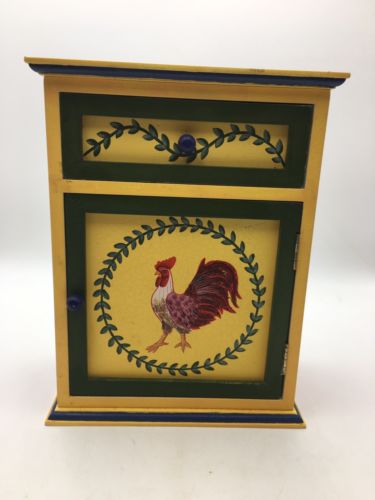 WOODEN ROOSTER CABINET WITH DRAWER AND DOOR