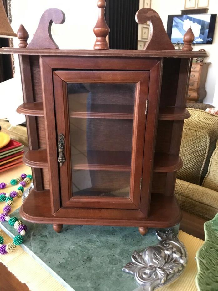 Vintage Table Top/Wall Hung Curio-Display Cabinet/3 Shelves/Wood w/Glass Door