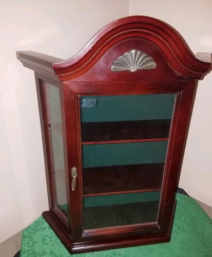 CHARMING Vintage Small CHERRY WOOD Curio Display Cabinet w/GLASS Door & 3 Tiers!