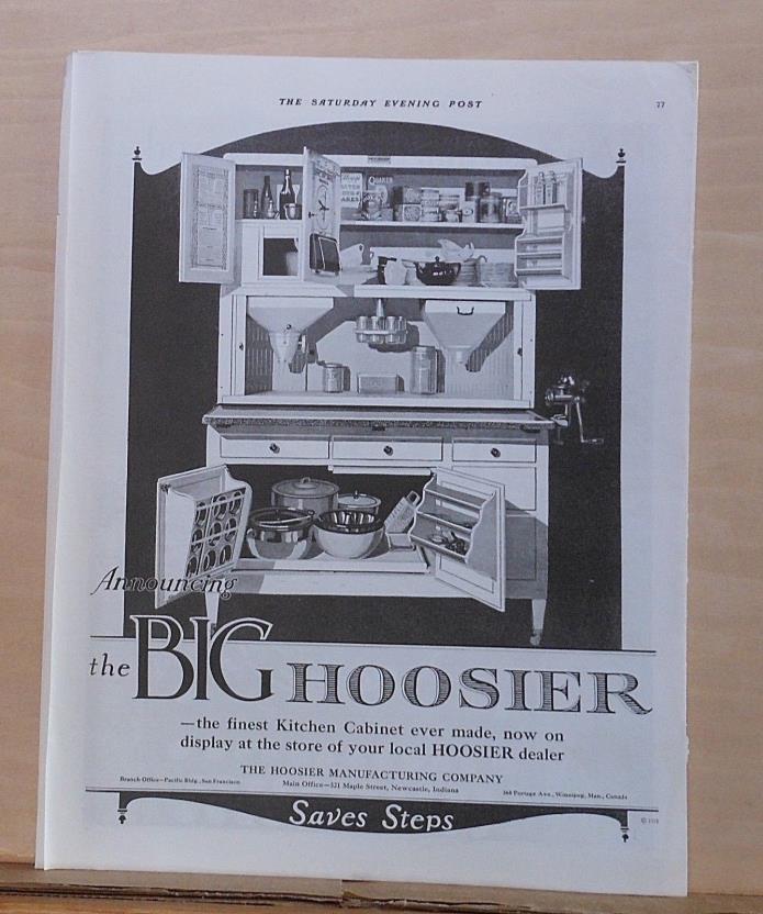 1921 magazine ad for Hoosier Cabinets - The Big Hoosier Finest Kitchen Cabinet
