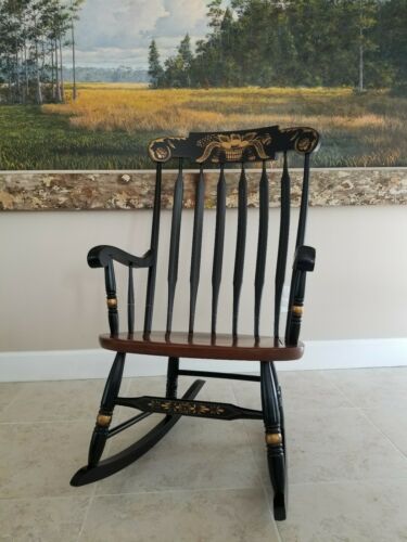 Vintage Hitchcock Rocking Chair  Black Brown Harvest Connecticut Rocker