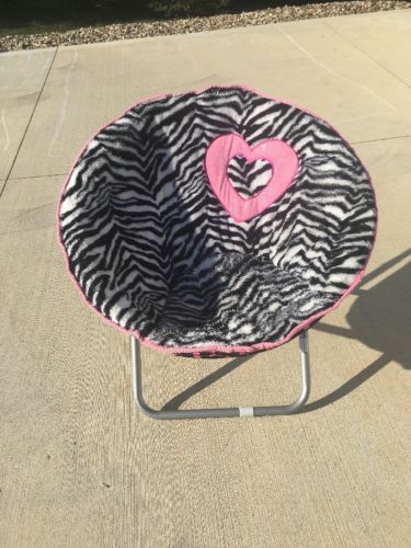 Justice Zebra Faux Fur Heart Folding Papasan Chair Bedroom Black Pink Polka Dot