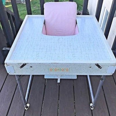 Vintage 1960s Baby Caddy Feeding Table High Chair Wheels Atomic Complete w Cover