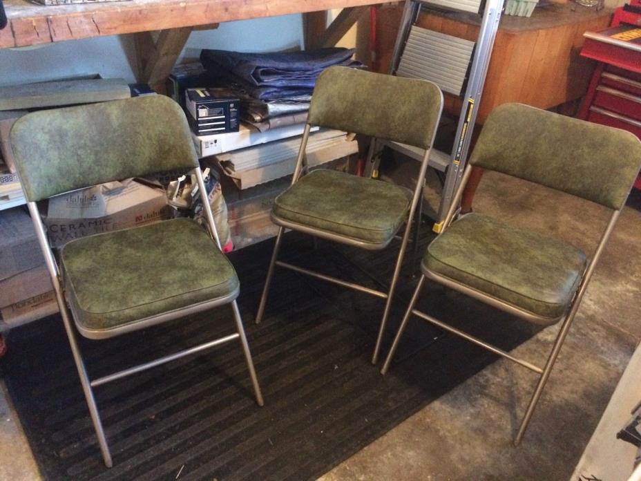 3 Samsonite Vintage  Folding Chair Forest Green Vinyl Seat and Backrest