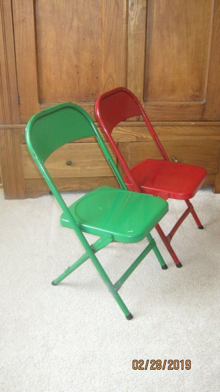 TWO VINTAGE CHILDREN KIDS METAL 1950'S FOLDING CHAIRS