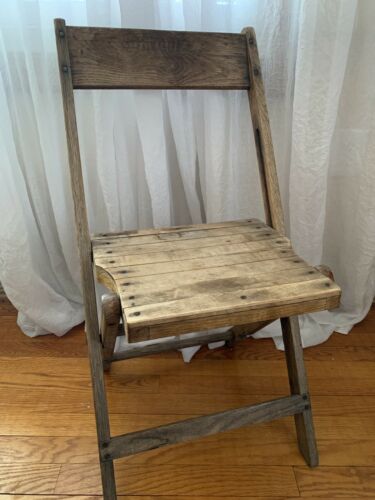 Vintage Wooden Slat Folding Chair Funeral Home Chair