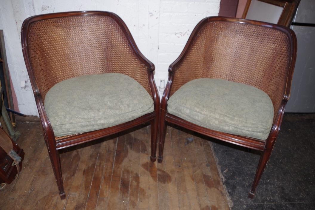 Vintage Pair SMITH & WATSON New York CHAIRS Woven Wicker Wood