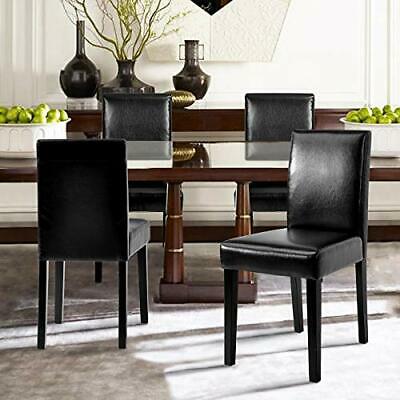 Michael Dining Chair (Set of 2) Solid Wood Legs - Black, Faux Leather)