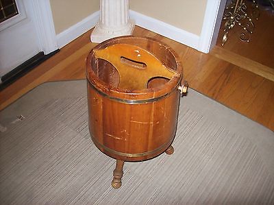 Vintage Slated Wood Tripod Barrel with Handle and Gold Rings