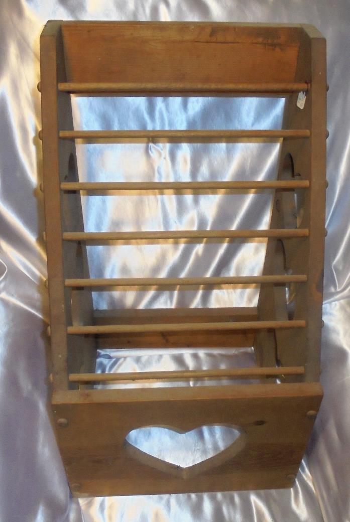 LARGE  WOOD  RACK 7 SPINDLES HEARTS CUTOUTS UNUSUAL