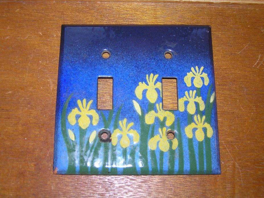 Estate Graded Blue Enamel with Yellow Daffodil Flowers Copper Metal Double Light