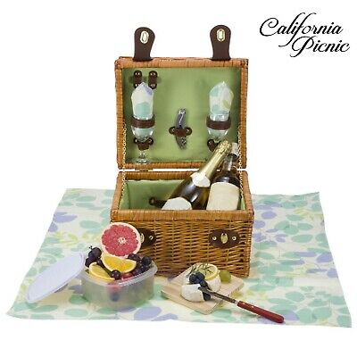(For 2, Green) - Picnic Basket Set DELUXE | Breeze Collection | 2 Person Wine