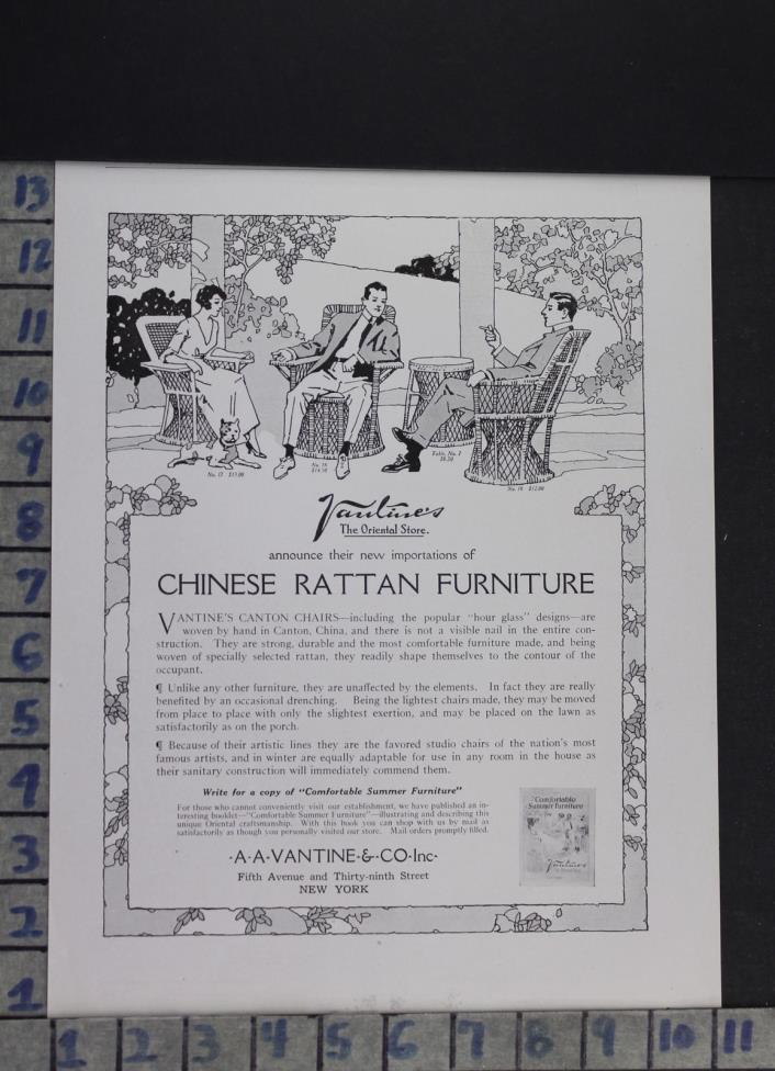 1920 HOME DECOR FURNITURE CHINESE RATTAN VANTINE WICKER CHAIR VINTAGE AD DR75