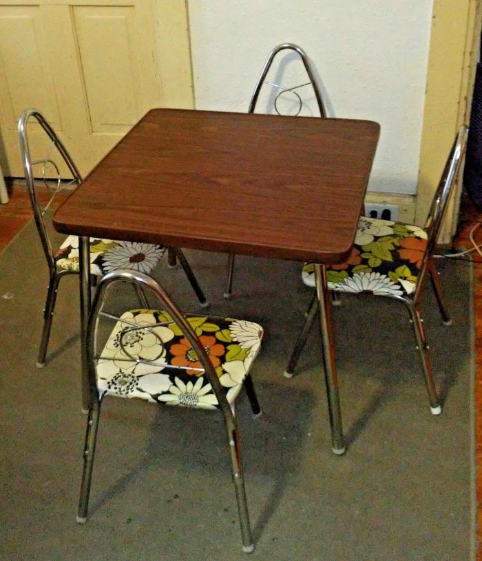Vintage Childrens Table 4 Chrome Chairs Child Size Flower Mid Century Modern