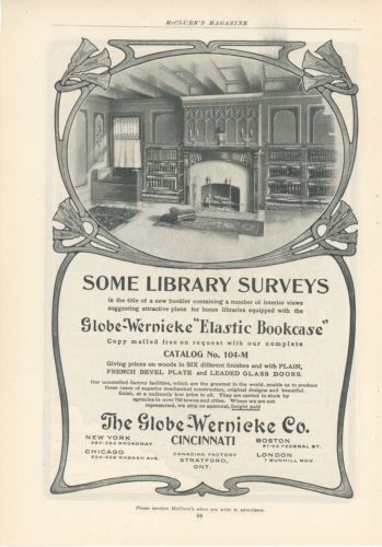 1904 Globe Wernicke Ad Bookcases Art Nouveau Arts & Crafts Graphics Home Decor